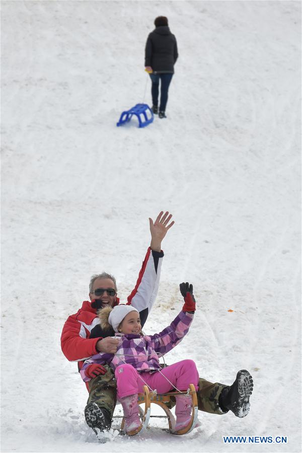 CROATIA-LOVINAC-SNOW-SLEDGING