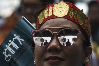 People with disabilities take part in rally in Jakarta, Indonesia